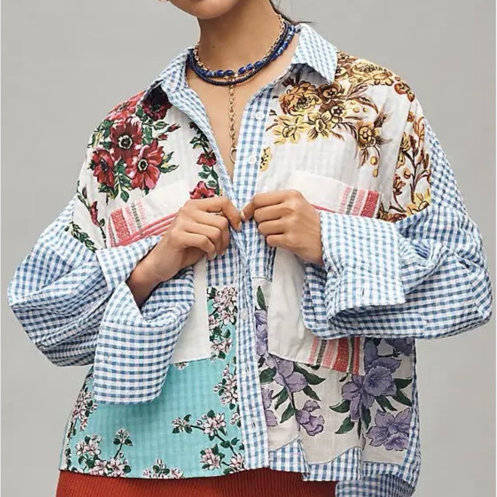 Maeve Anthropologie Patchwork Button Down Women's… - image 1